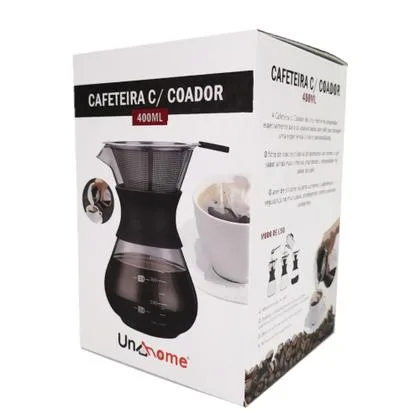 Cafeteira Em Vidro Passador De Café Com Filtro Em Inox 400ml