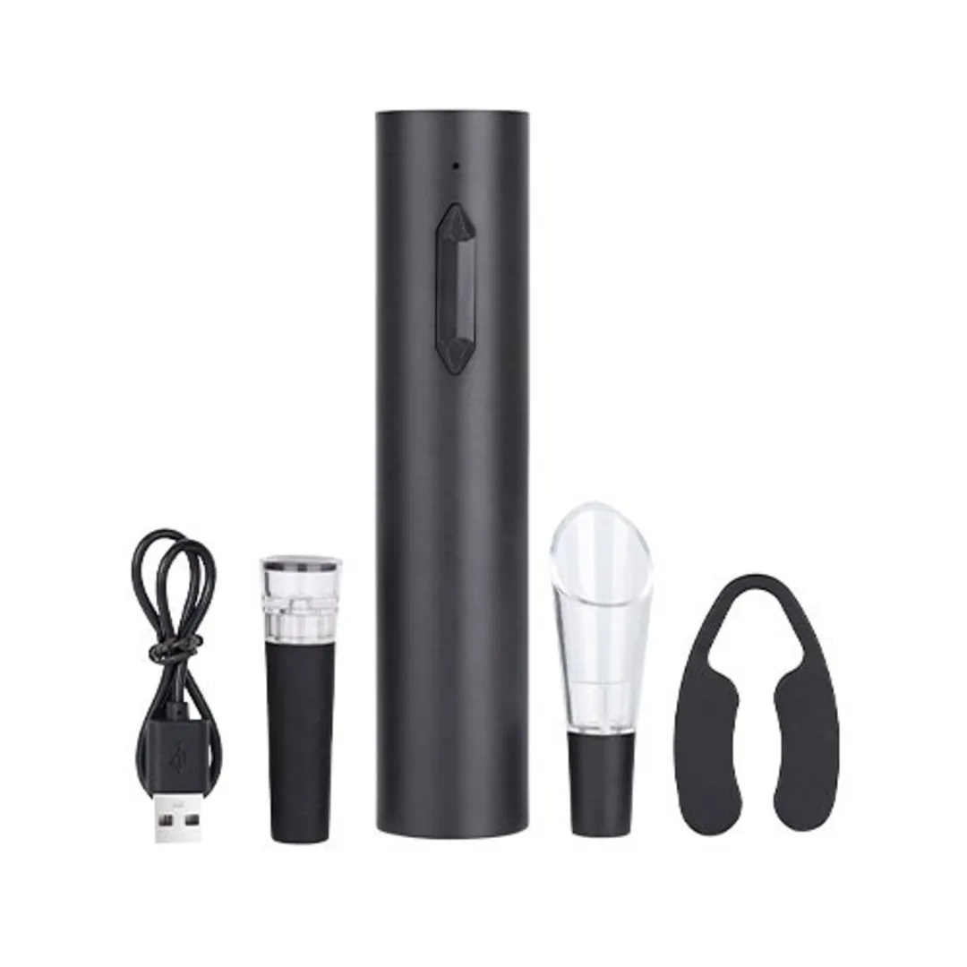 Jogo saca-rolhas recarregavel USB, 4 acessórios preto fracalanza