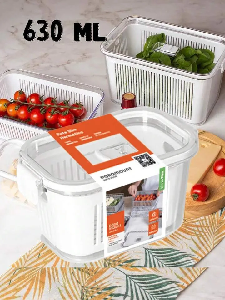 Pote Slim Hermético Multiuso com Cesto 630ml Branco