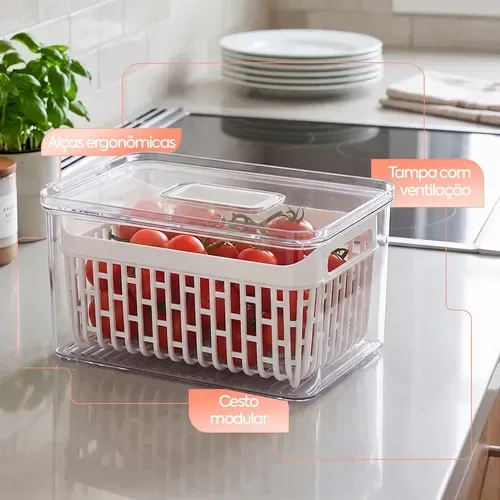 Organizador de Geladeira com Cesto 3,2 Litros Coza Dry Cristal Brinox