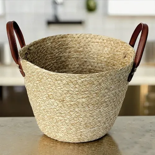 Cesto de Fibra Natural com Alça 24 x18 cm