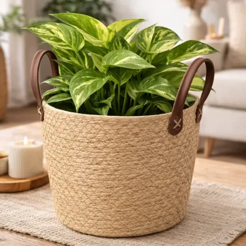 Cesto de Fibra Natural com Alça 24 x18 cm