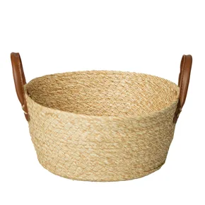 Cesto De Fibra Natural Com Alça D28XA13cm Redondo Mocca