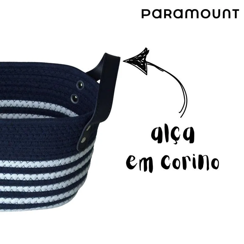 Cesto de Algodão 30x19x15 C/Alça Azul C/ Listras Brancas - Paramount