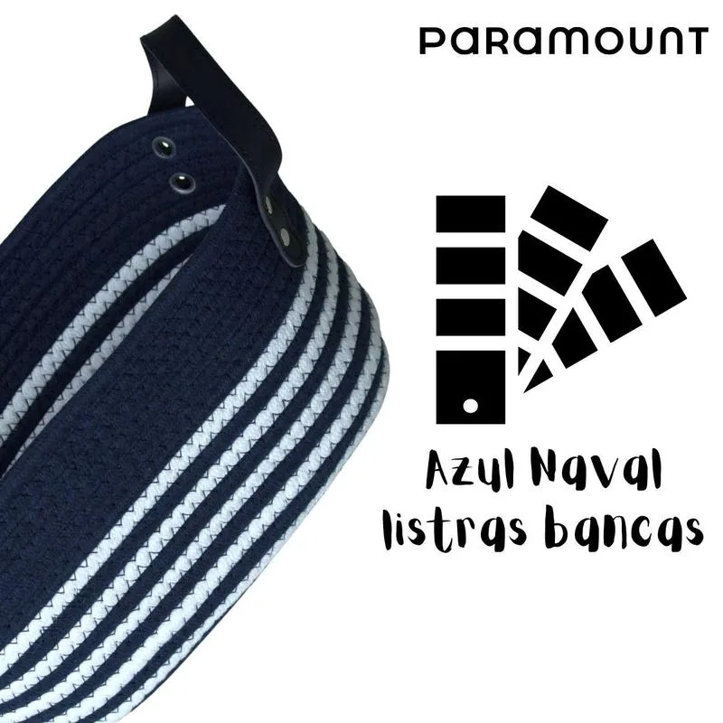 Cesto de Algodão 30x19x15 C/Alça Azul C/ Listras Brancas - Paramount