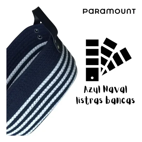 Cesto de Algodão 38x22x17 C/Alça Azul C/ Listras Brancas - Paramount