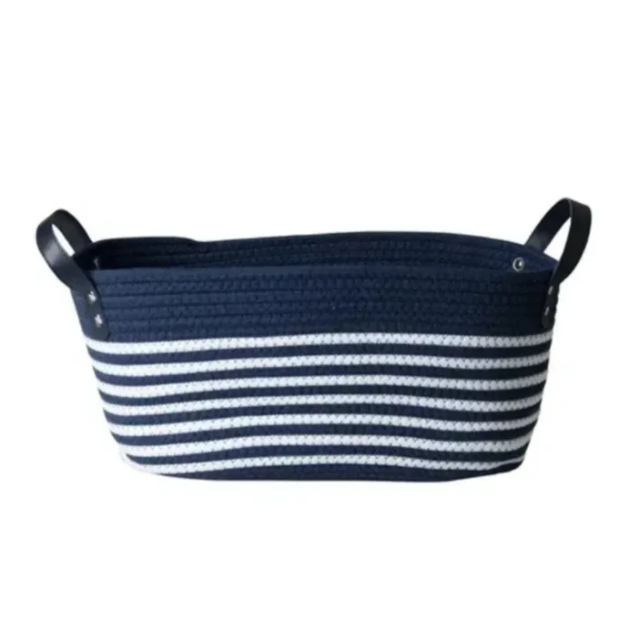 Cesto de Algodão 38x22x17 C/Alça Azul C/ Listras Brancas - Paramount