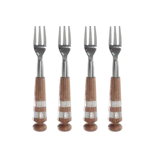 Conjunto de Garfos de Sobremesa em Inox com Cabo de Acácia e Madrepérola – 4 Peças