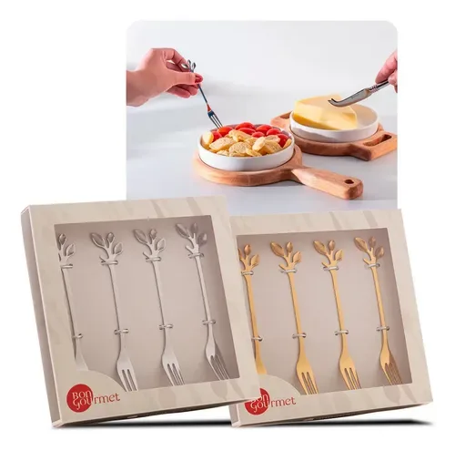 conjunto de garfos para aperitivos. Wolff Leaves em Aço Inox com 4 Peças