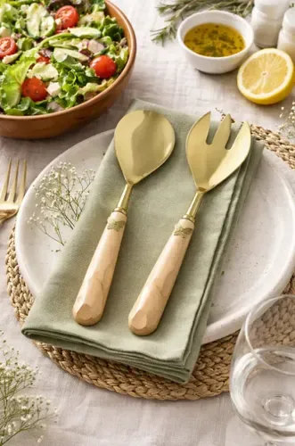 Conjunto 2 Talheres Para Salada Aço Inox Dourado Borboleta
