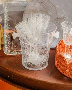 Champanheira Redonda Acrílico Detalhes em Bolhas Transparente