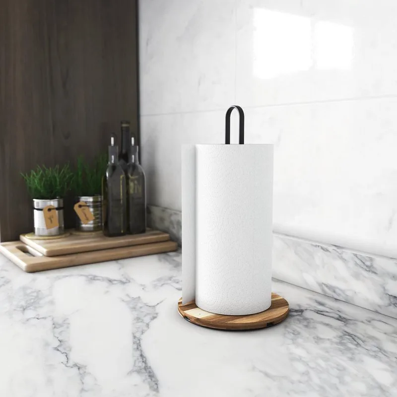 Suporte Papel Toalha Wood Iron (Madeira Ferro) 31cm Preto - MimoStyle