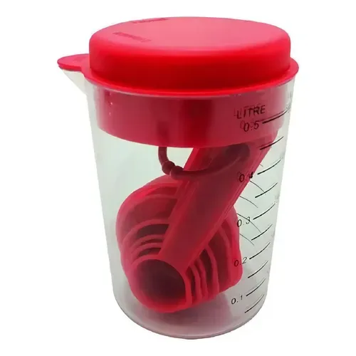 Conjunto Colheres e Copo Medidor  7 Peças Vermelho