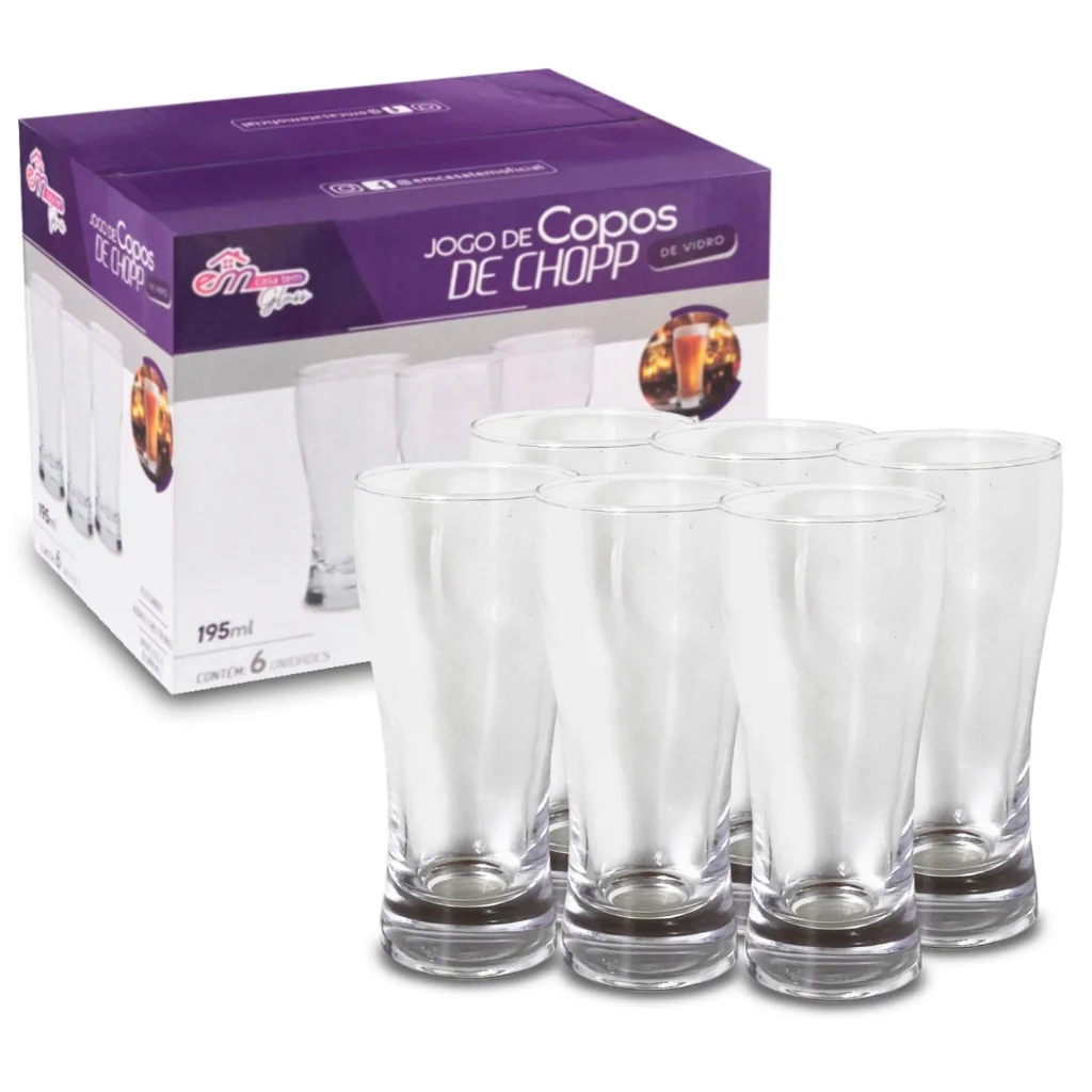 Kit 6 Copos, Tulipa de Vidro Resistente 195ml