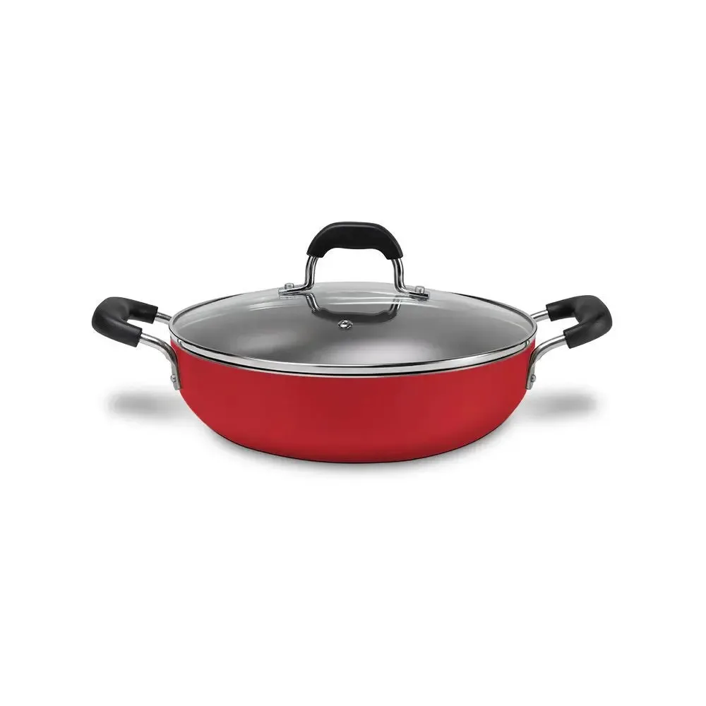 Wok Antiaderente 28 Cm Com Tampa E Alças Brinox Cor Vermelho