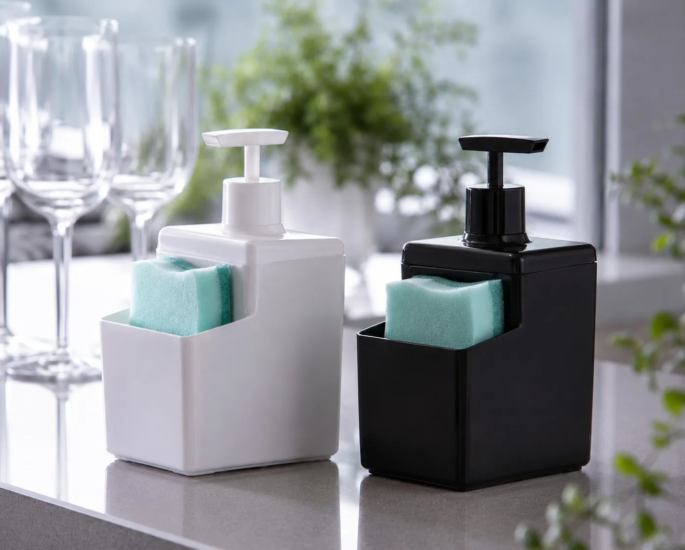 Dispenser Porta Detergente Sabão Esponja Escova Organizador de Pia 570ml
