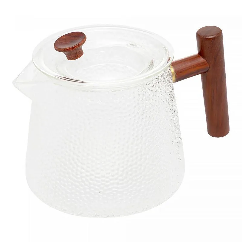 Chaleira de Vidro Borossilicato Resistente ao Calor Martelado com Alça de Bambu 750ml