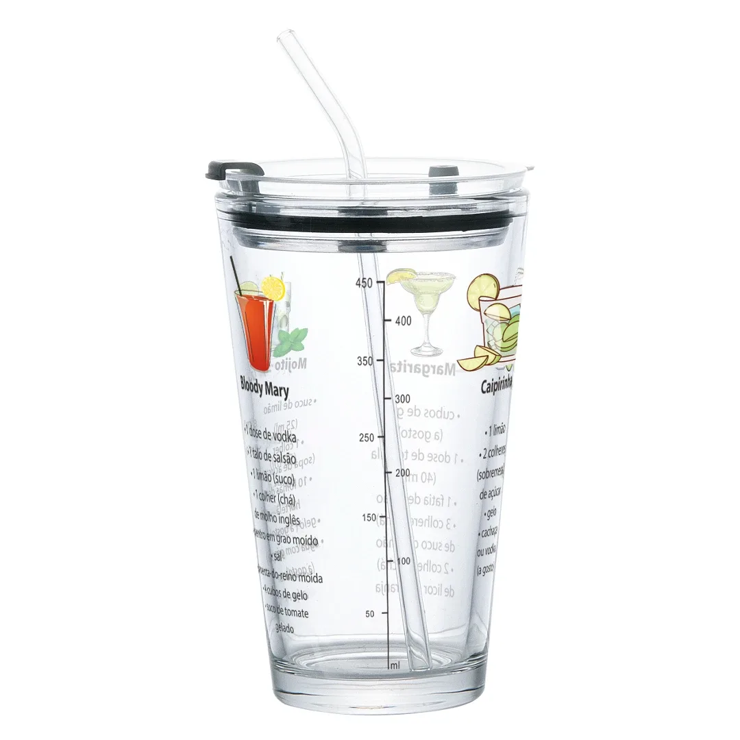 Coqueteleira em Vidro Com Canudo 450Ml