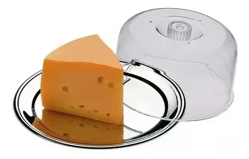 Queijeira Inox Cúpula Acrílico Bandeja Aço Inox