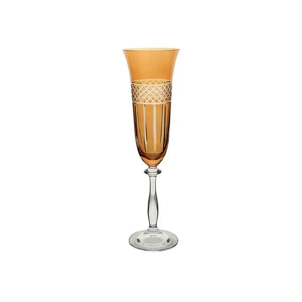 Taça para Champanhe Cristal Lapidada Bohemia Angela Âmbar 190ml – 1 Unidade