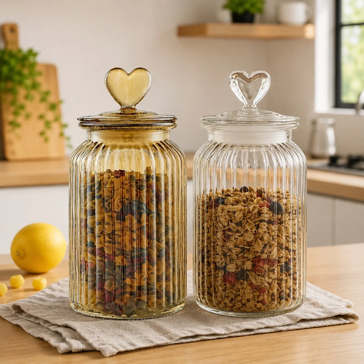 Pote De Vidro Hermético Puxador Coração 1250ml