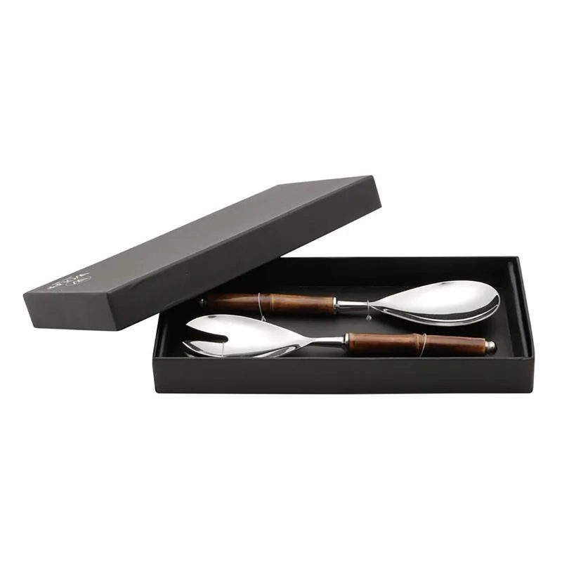 Conjunto 2 Peças para Salada de Aço Inox com Cabo de Bambu