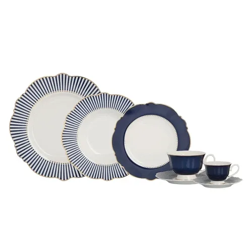 Aparelho De Jantar 42 Peças De Porcelana Royal Filete Ouro