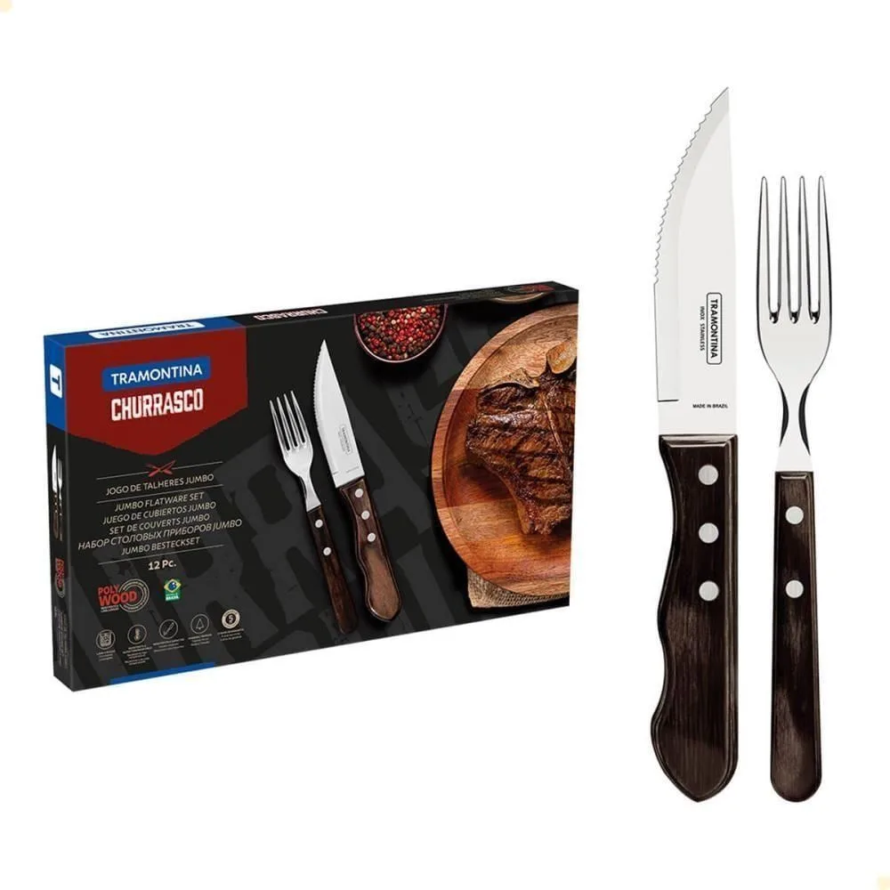 Jogo de Talheres Inox 12pç Polywood Cor Castanho