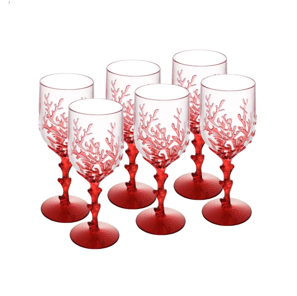 Conjunto 6 Taças Acrilico Coral Vermelho 450 Ml - Wolff