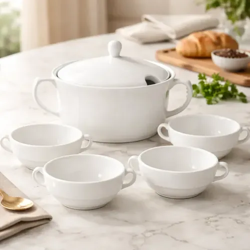 Kit Louça Aparelho De Sopa Porcelana 5 Peças Branco Oxford