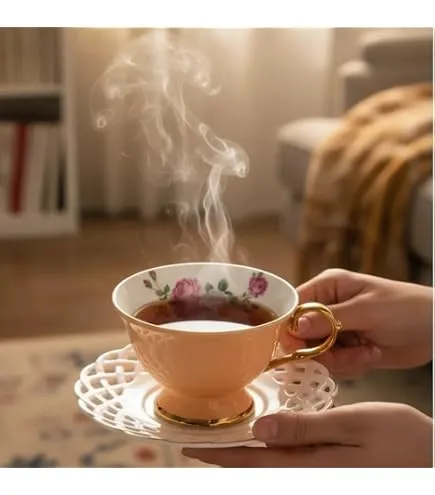 Jogo de 8 peças para chá Mon Désir em new bone china com borda dourada 200ml