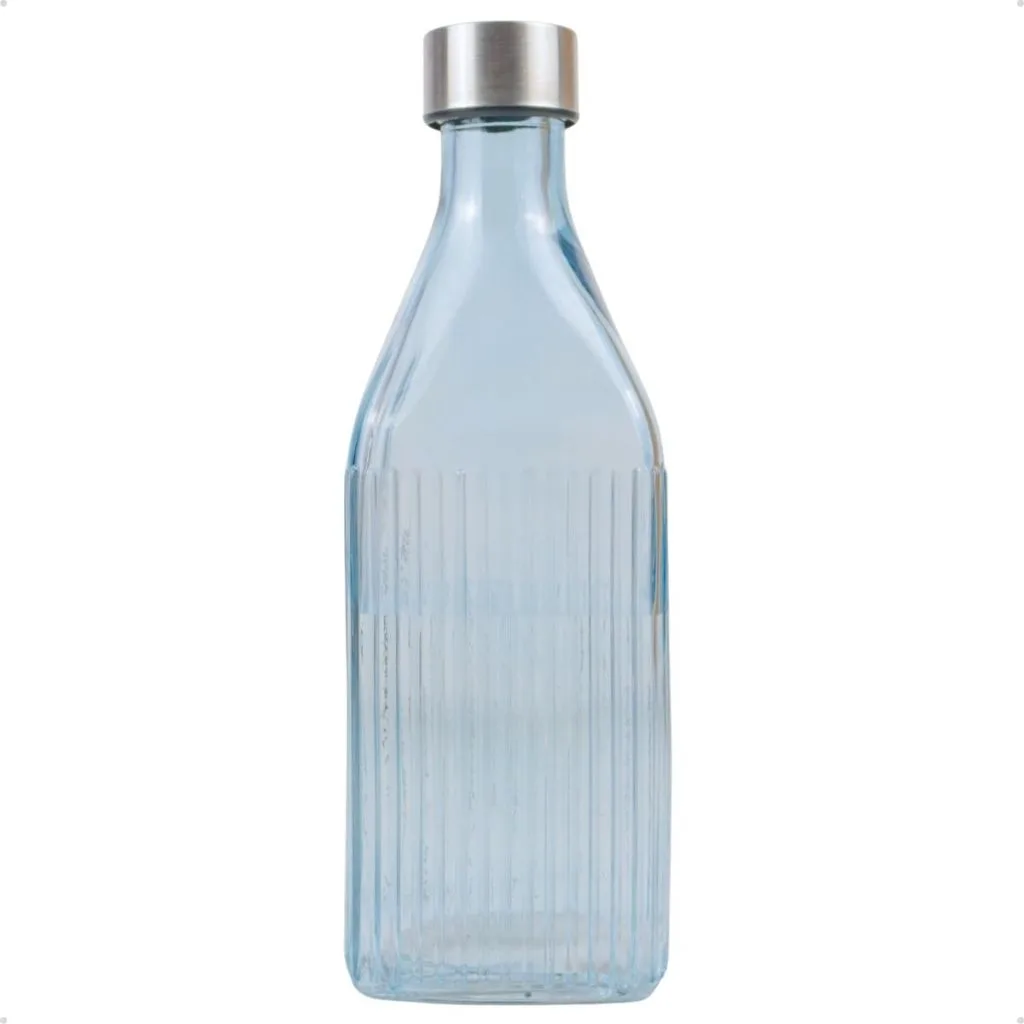 Garrafa De Vidro 1l Água Tampa Inox Colorida Canelada