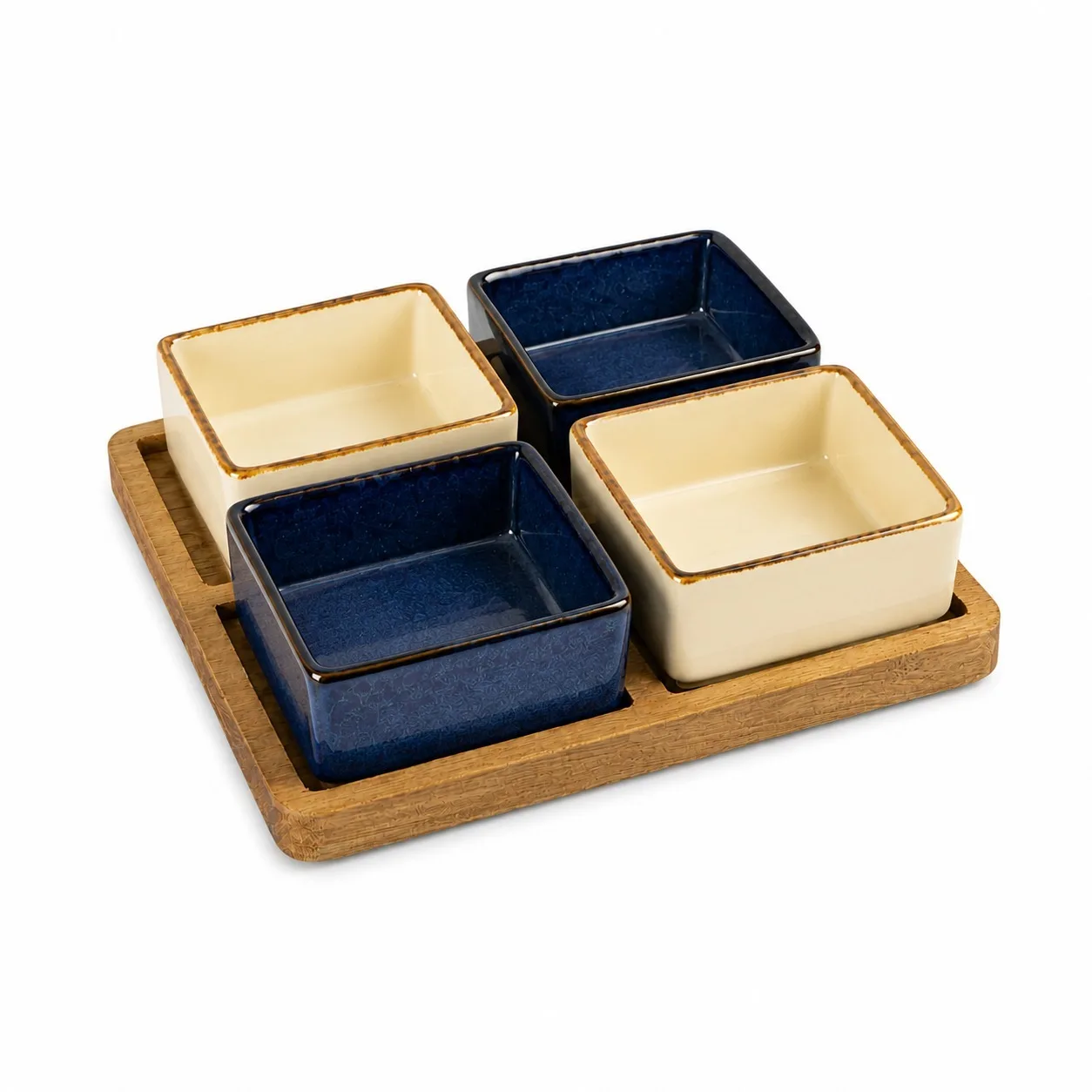 Petisqueira Modular em Cerâmica com Base de Madeira – Conjunto 4 Peças