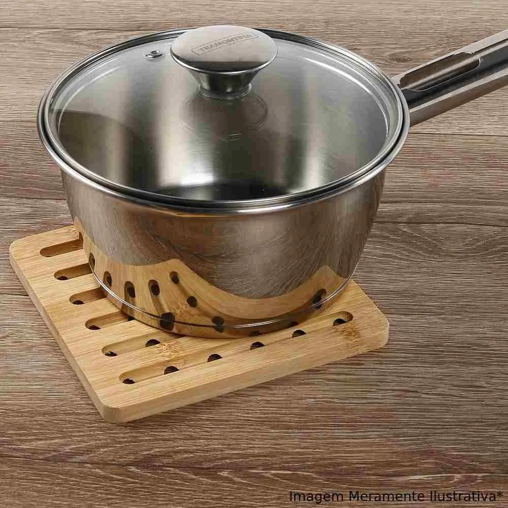Descanso de Panela Quadrado Bambu Natural 15cm