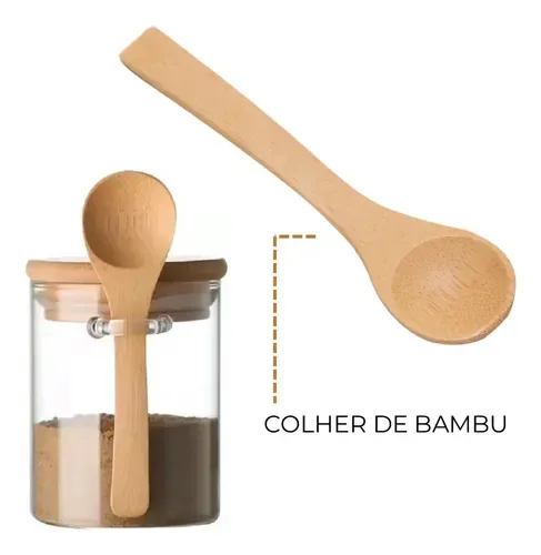 Porta Temperos Vidro Hermético Tampa Bambu 270ml Wolff