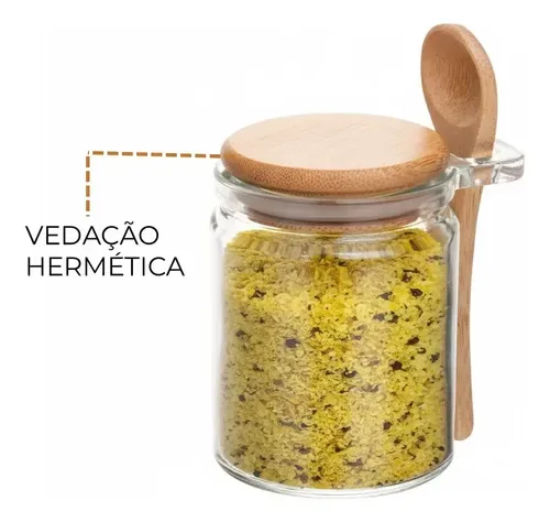 Porta Temperos Vidro Hermético Tampa Bambu 270ml Wolff