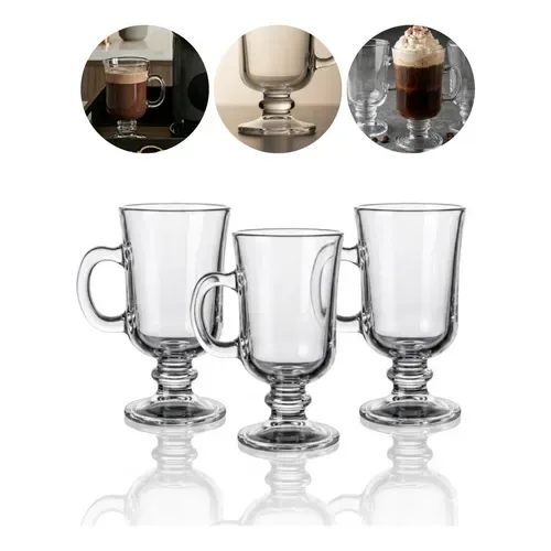 3 Taças De Cappuccino Vidro 120ml Transparente