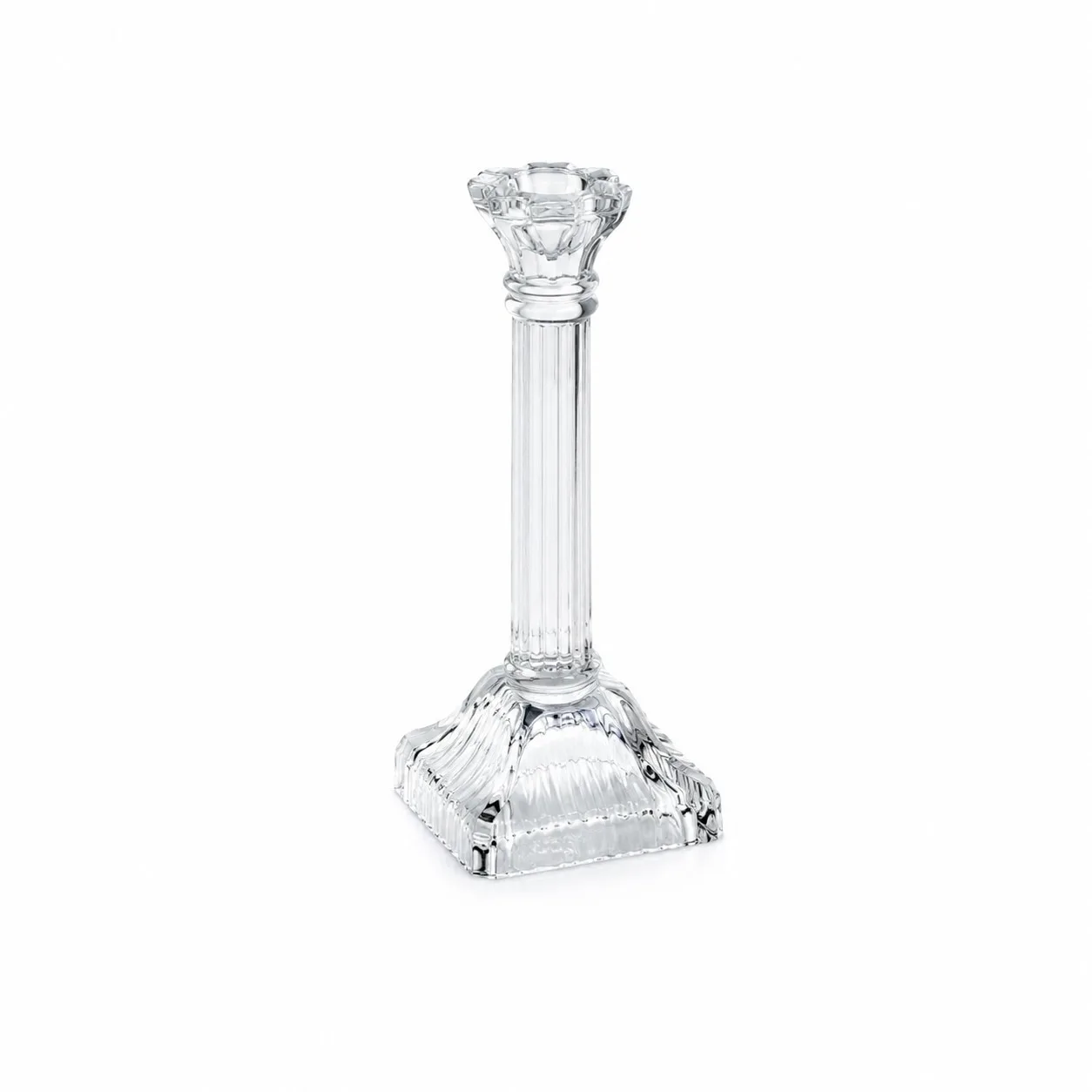 Castiçal de Cristal Transparente Canelado