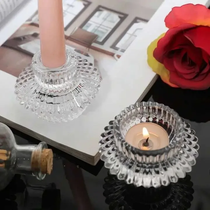 Porta vela castiçal de vidro transparente para velas alta e baixa