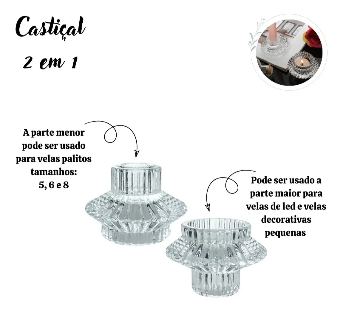 Porta vela castiçal de vidro transparente para velas alta e baixa