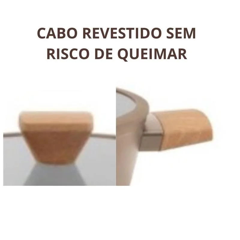 Caçarola antiaderente Norma em aluminio rev cerâmico com tampa de vidro 3L D22cm fendi mocha
