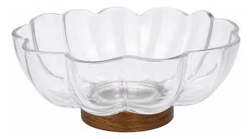 Centro Mesa Decorativo Em Vidro Base Madeira 22x10cm Tuut