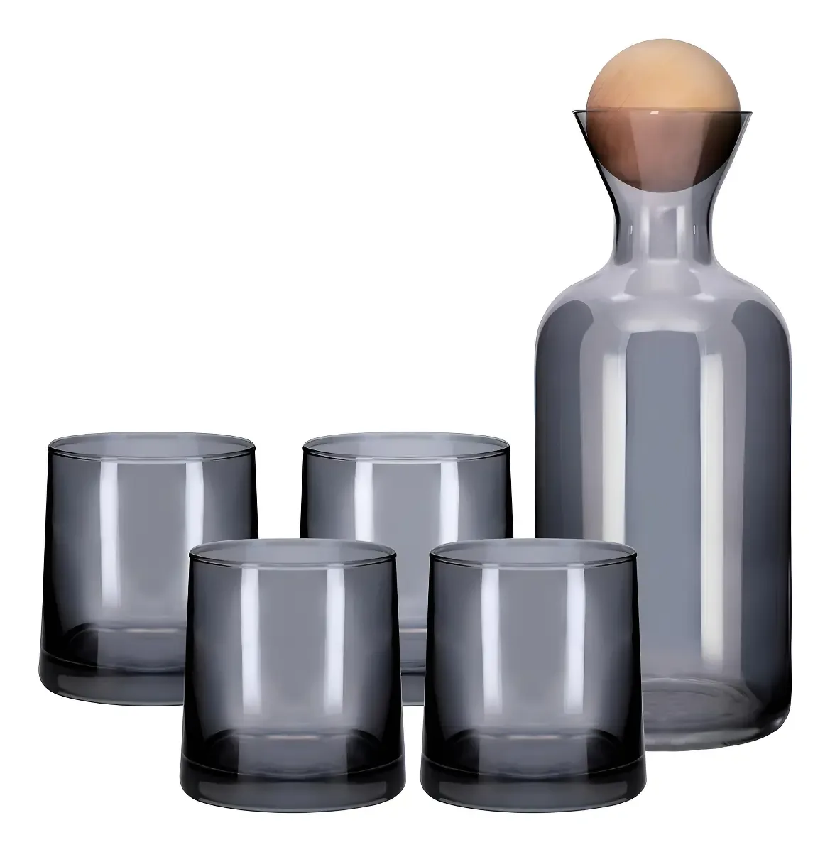 Jogo de Garrafa com Tampa e 4 Copos Ônix, Preto, 1,17L e 250ml