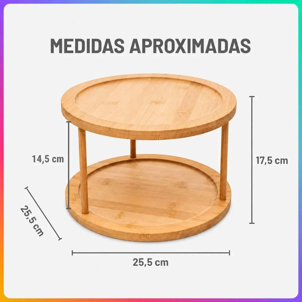 Organizador Giratório 2 Andares De Bambu 25,5cm Lyor