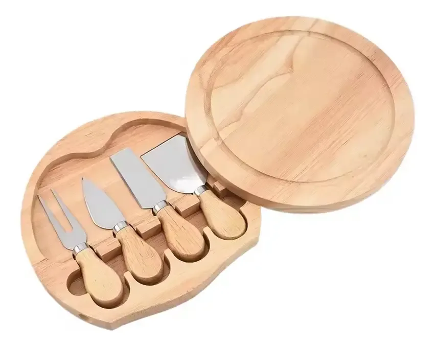 Petisqueira Tábua Queijo Frios Faca Espátula Inox Bambu 5pçs