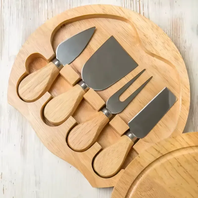 Petisqueira Tábua Queijo Frios Faca Espátula Inox Bambu 5pçs