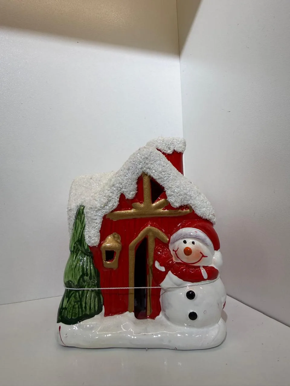Casinha Decorativa de Natal em Cerâmica com Boneco de Neve