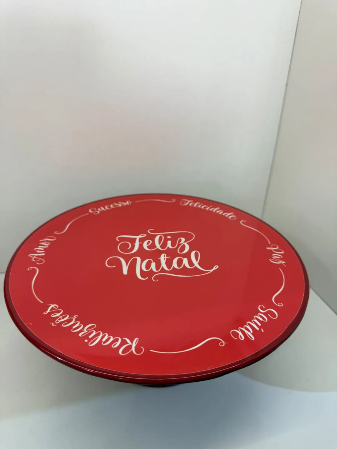 Prato para Bolo Decorativo de Natal com Pé – Vermelho